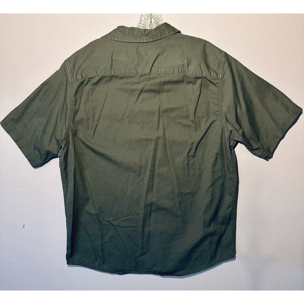 Wrangler Men Shirt Large Green Cotton Blend Short Sleeve Button Down Casual Fit - Picture 5 of 9